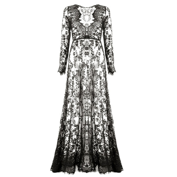 Floor length lace dressing gown